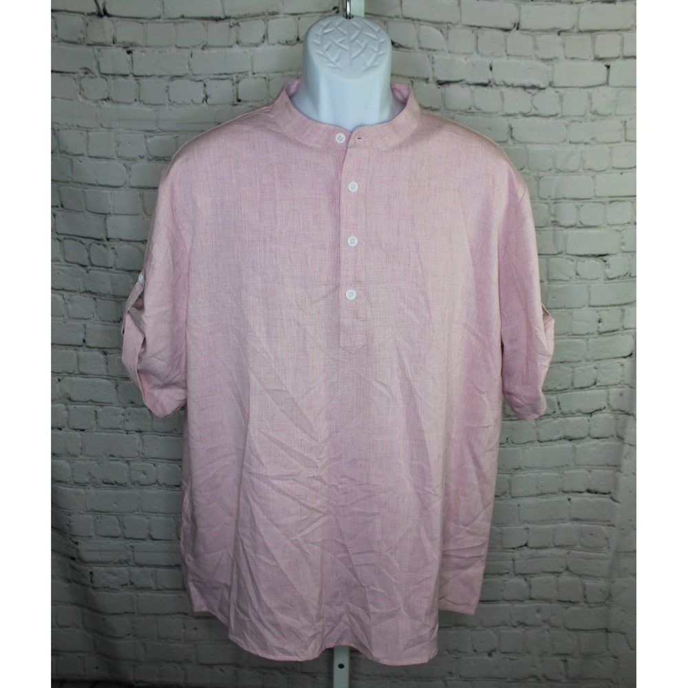 New Coofandy Mens Short Sleeve Button Up Shirt Size Large Light Pink